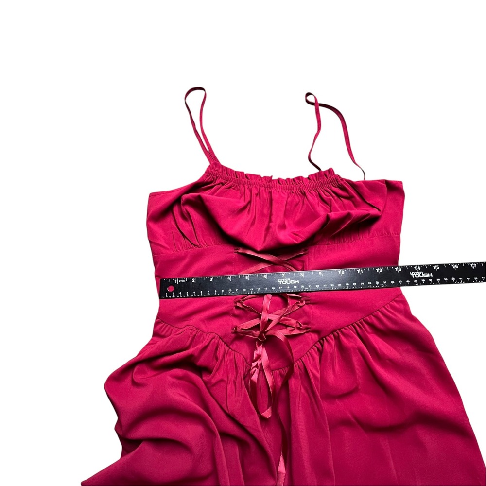 Scarlett Darkness Red Corset Lace Up Midi Dress Smocked Back Gothic Cottagecore - Picture 9 of 11